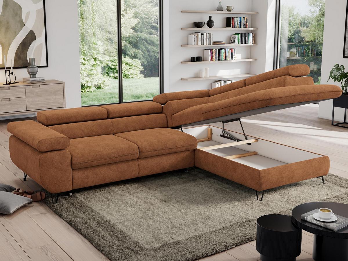 ECKSOFA PEDRO L Orange Struktur - Rechts Seite - Schwarz/Orange, Textil/Metall (273/208cm) - MKS