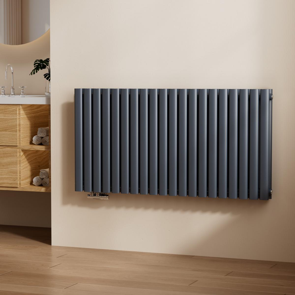 HEIZKÖRPER Doppelrohr horizontal montierbar Anthrazit 60/120/8,1 cm - Anthrazit, Metall (120/60/8cm) - EMKE