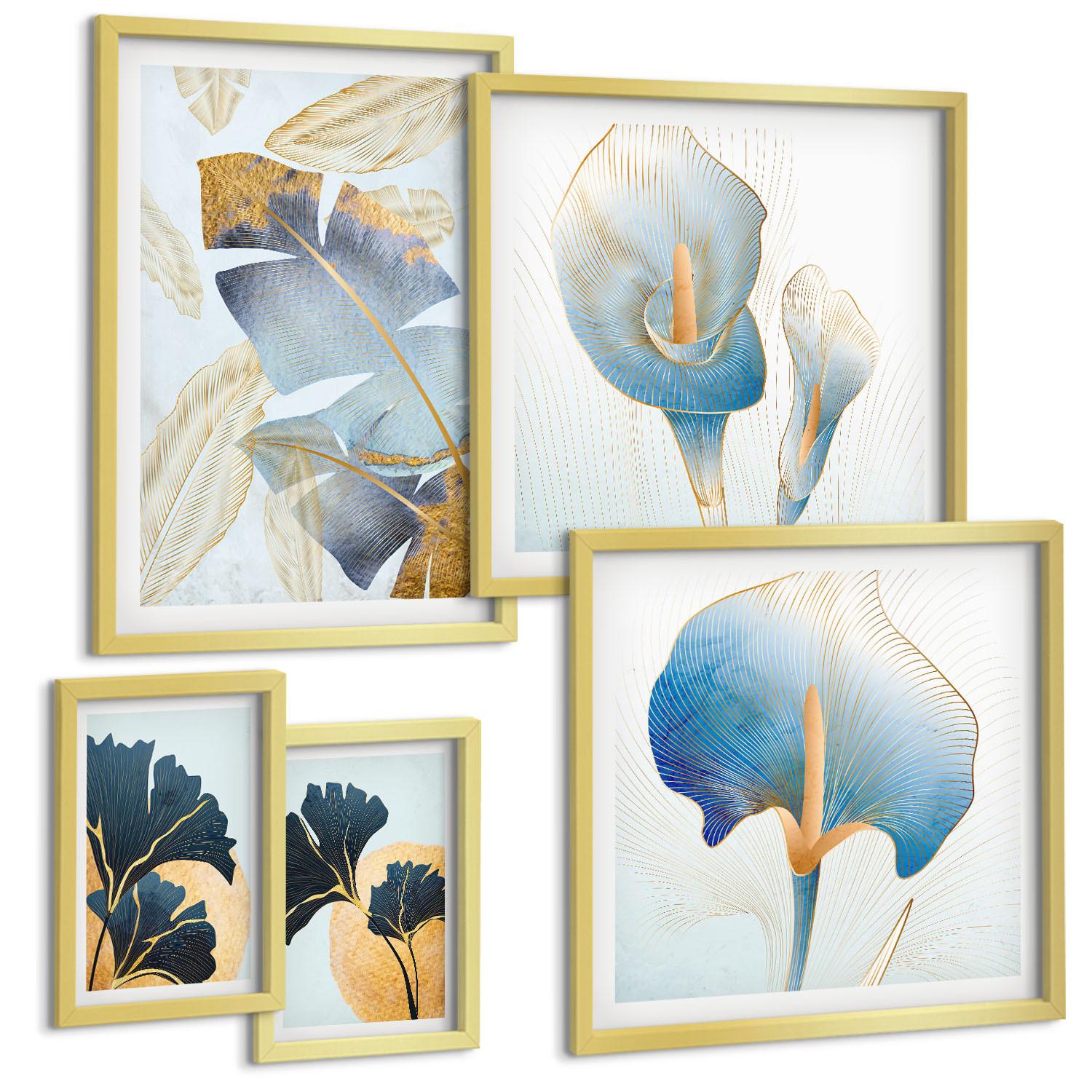 BILDER SET 5er Set - 50x50 cm & 20x30 cm & 40x60 cm Goldrahmen - Zitronenweinporträt Kahlo - Goldfarben, Kunststoff (40/60cm) - TULUP