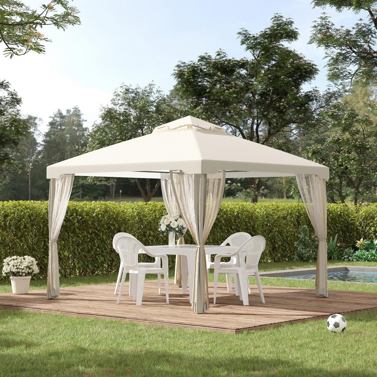 PAVILLON, Grau/Cremeweiß, Polyester, Metall - Creme, Kunststoff (294/265/294cm) - Outsunny