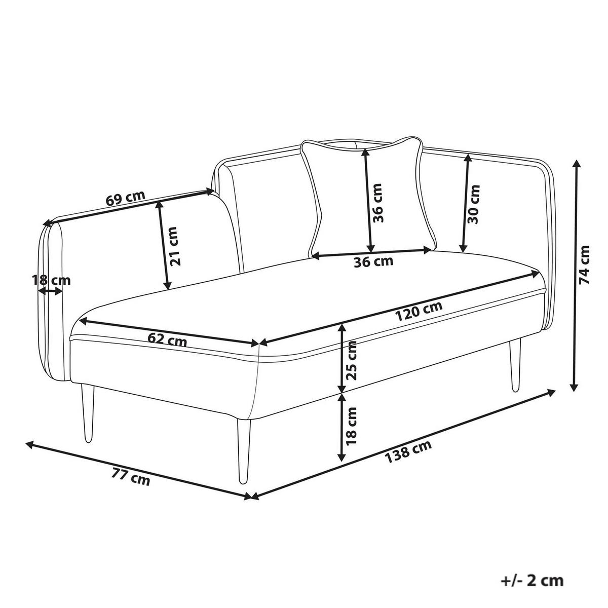 CHAISELONGUE-RECHTSSEITIGE Stoff Hellbraun Chevannes - Hellbraun/Schwarz, Textil (138/74/77cm) - Beliani