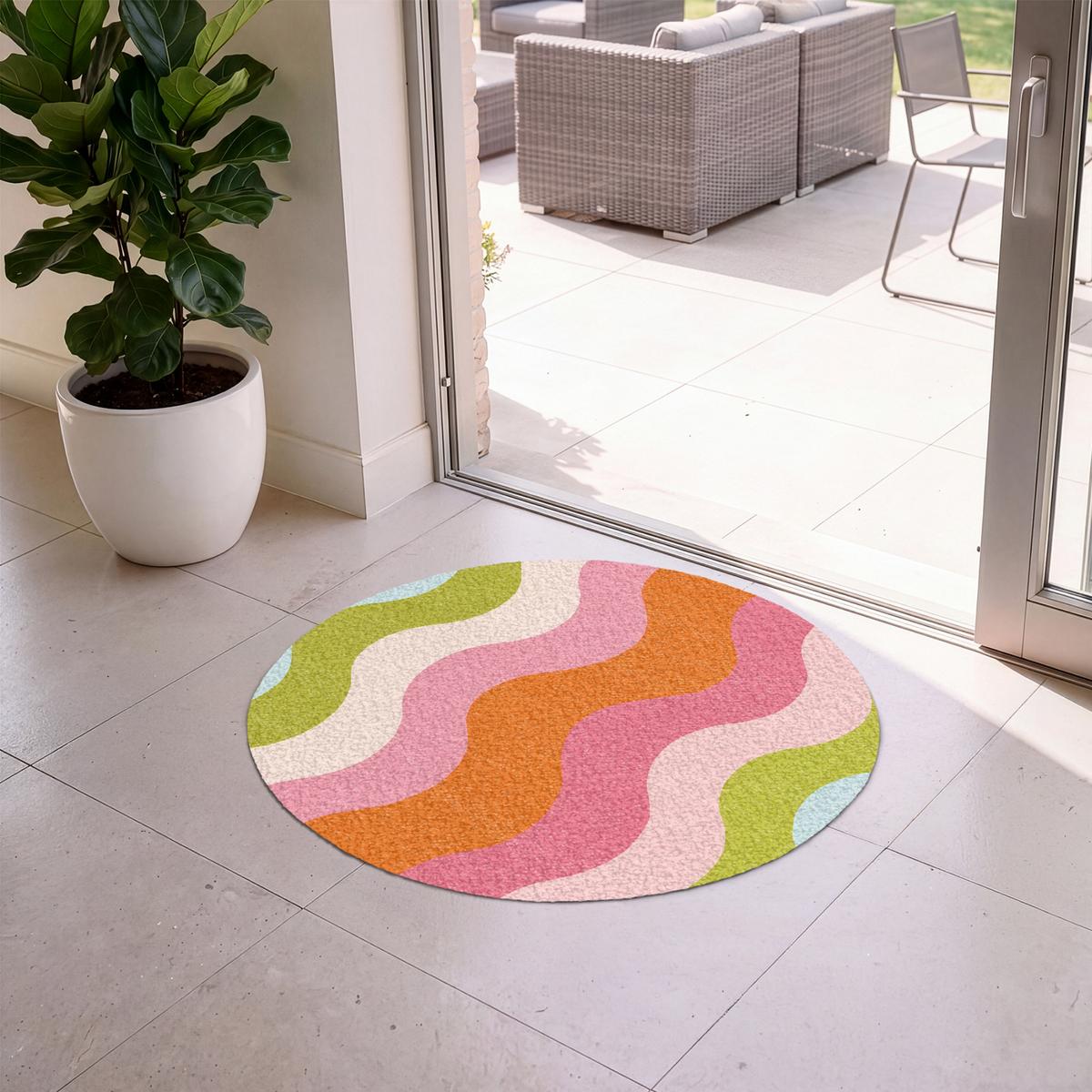 FUSSMATTE Bahnen - Wellen - Bunt - Vertikal Fußabtreter 90x90 cm - Multicolor, Kunststoff (90/0.4cm) - MuchoWow