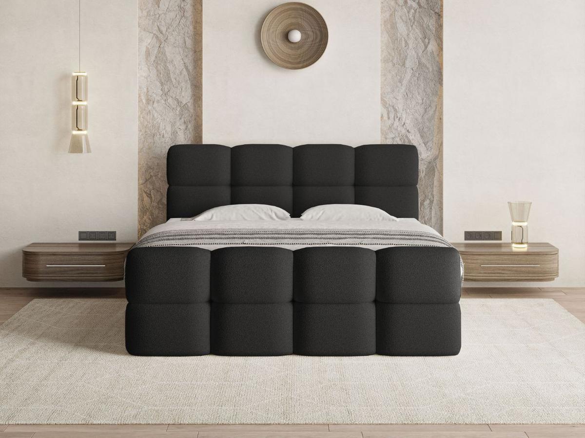 BOXBETT Rivon 160x200 Bouclé-Stoff Schwarz - Schwarz, Holz/Textil (160/200cm) - Graingold