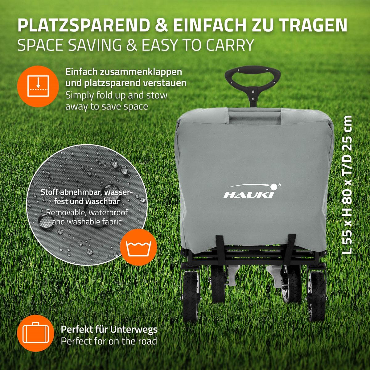 BOLLERWAGEN faltbar mit Dach XXL Grau Handwagen für Kinder Strand Picknick - Schwarz/Grau, Metall (56/99/196cm) - Hauki