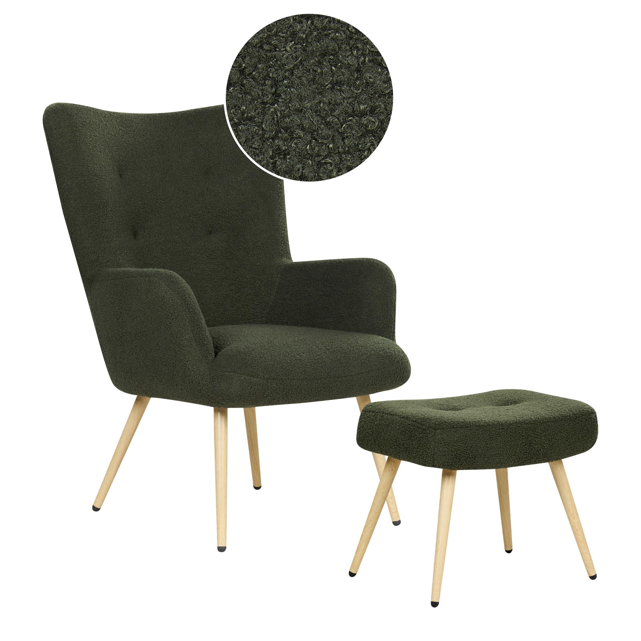 SESSEL Bouclé dunkelgrün mit Hocker Vejle - Hellbraun/Grün, Textil (67/95/52cm) - Beliani