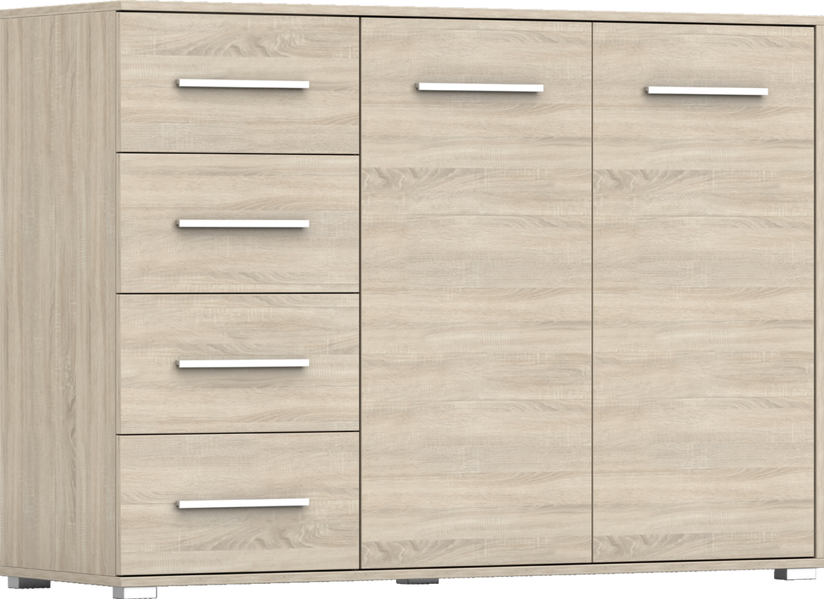 KOMMODE 135/96/45 cm Frida 01 2D4S Sonoma,Sonoma - Alufarben/Sonoma Eiche, Glas/Holz (135/59/45cm) - imoebel24