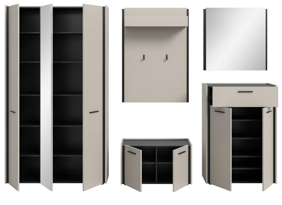 GARDEROBEN-SET 5-teilig Kaschmir 287 x 190 cm, Garderobenschränke mit Soft-Close - Kaschmir/Schwarz, Holzwerkstoff/Kunststoff (287/190/40cm) - Inn.Furn