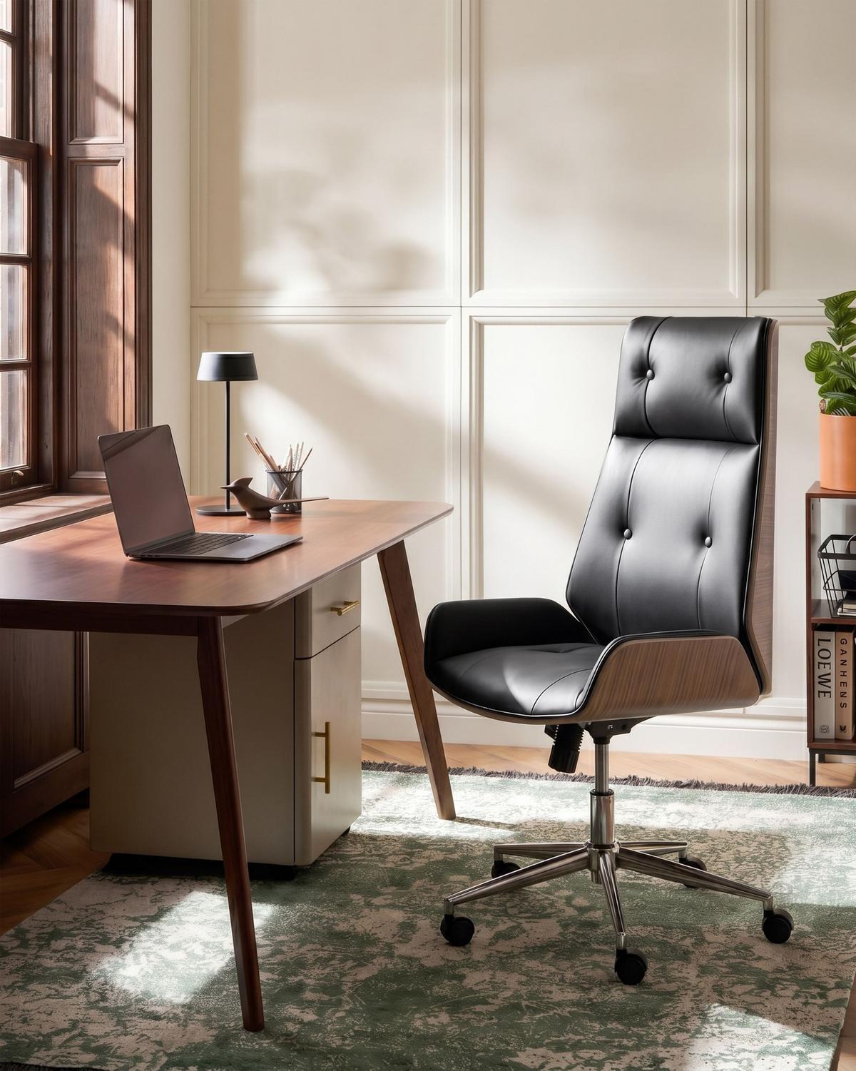 BÜROSTUHL Kunstleder Schwarz Pliora - Schwarz, Kunststoff (68/113/68cm) - Beliani