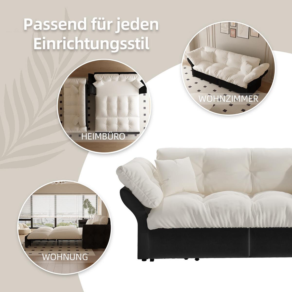 SCHLAFSOFA aus velours im tufting-design, 3-in-1 funktion und queen-size bett - Beige, Textil (190/91/85cm) - Urban Meuble