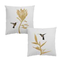 DEKOKISSEN 2er-Set Kolibri und tropische goldene Blüten Duo 40/40 cm - Goldfarben, Textil (40/40cm) - Bilderwelten