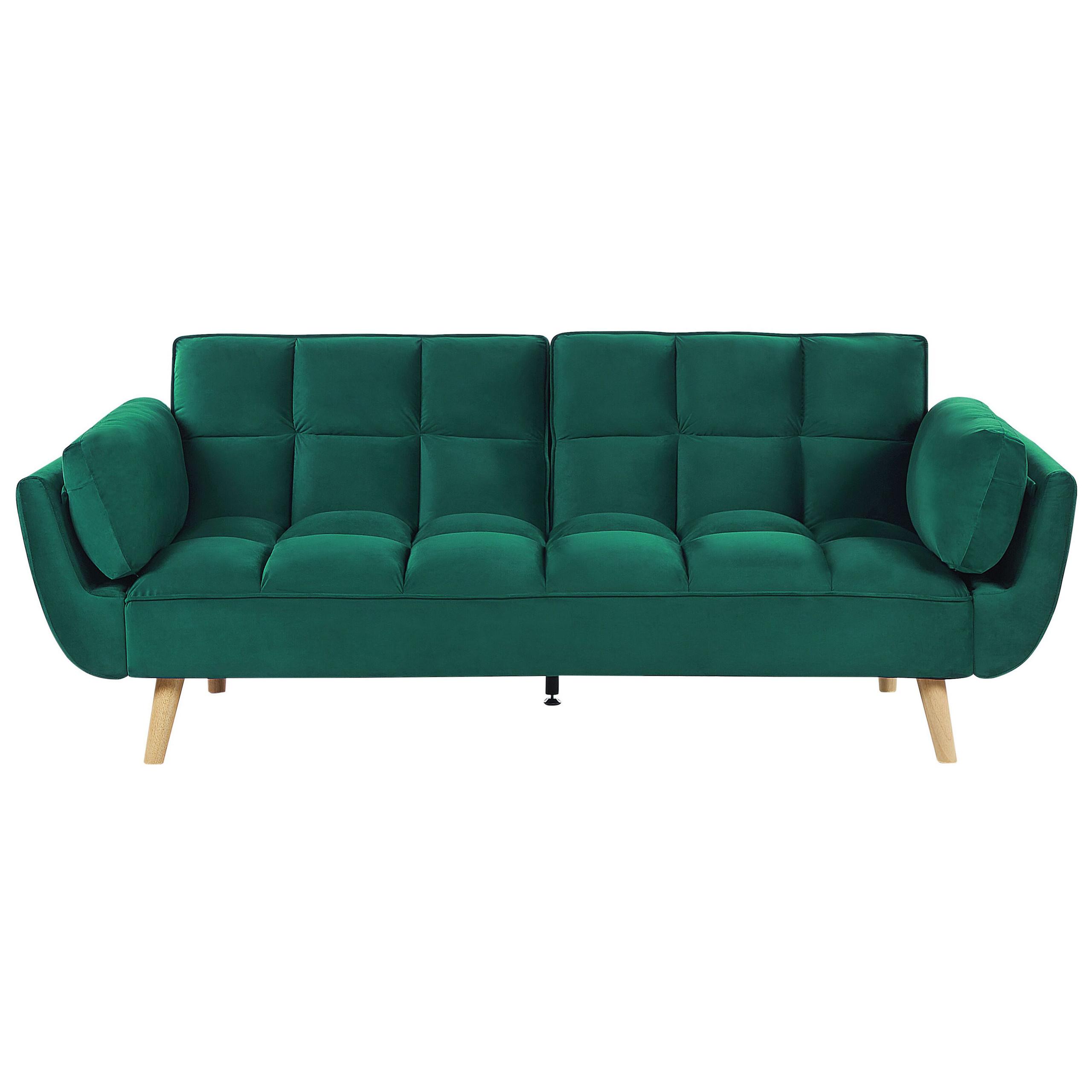3-SITZER-SCHLAFSOFA Samtstoff Grün Asby - Grün, Textil (218/82/83cm) - Beliani