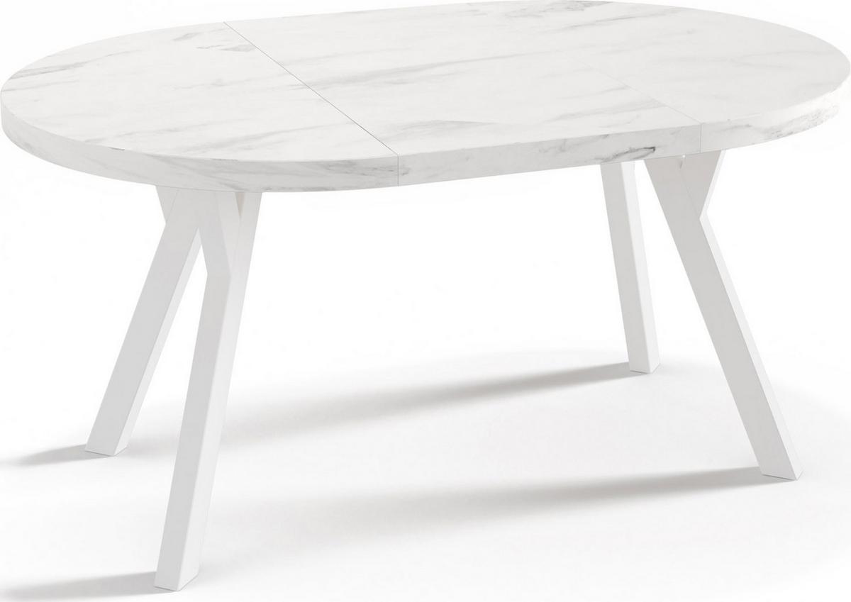 ESSTISCH Twixy runder ausziehbarer, Marmor Weiß 100-150/100/76 cm - Ecru/Weiß, Holz/Holzwerkstoff (100/150/76cm) - WFL GROUP