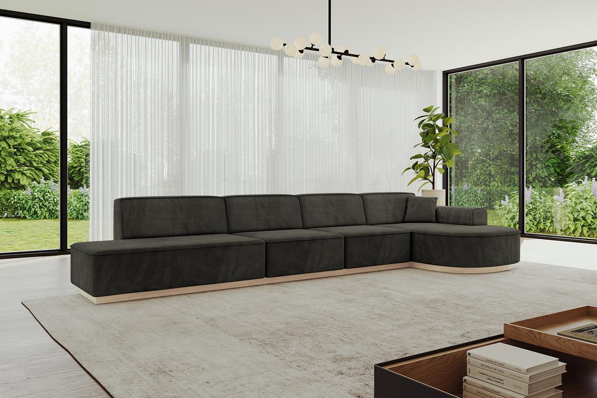 ECKSOFA Ottomane Rechts ARRIO-L3 - 413x171x83 cm Schwarz - Schwarz, Holzwerkstoff/Textil (413/171cm) - ALTDECOR