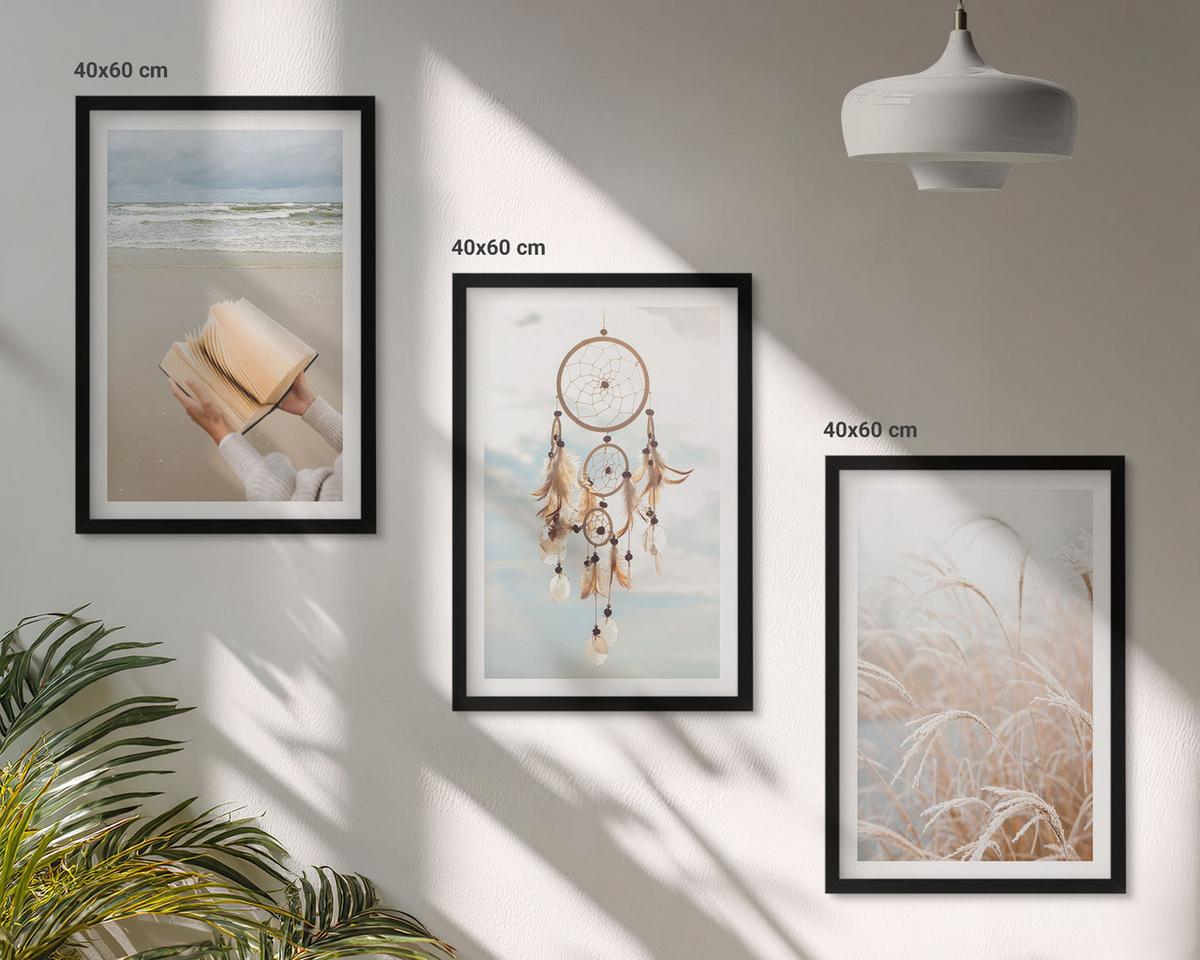 BILDER SET 3er Set - 40x60 cm Schwarzer Rahmen - Friedliche sommerliche Boho-Landschaften - Schwarz, Kunststoff (40/60cm) - TULUP