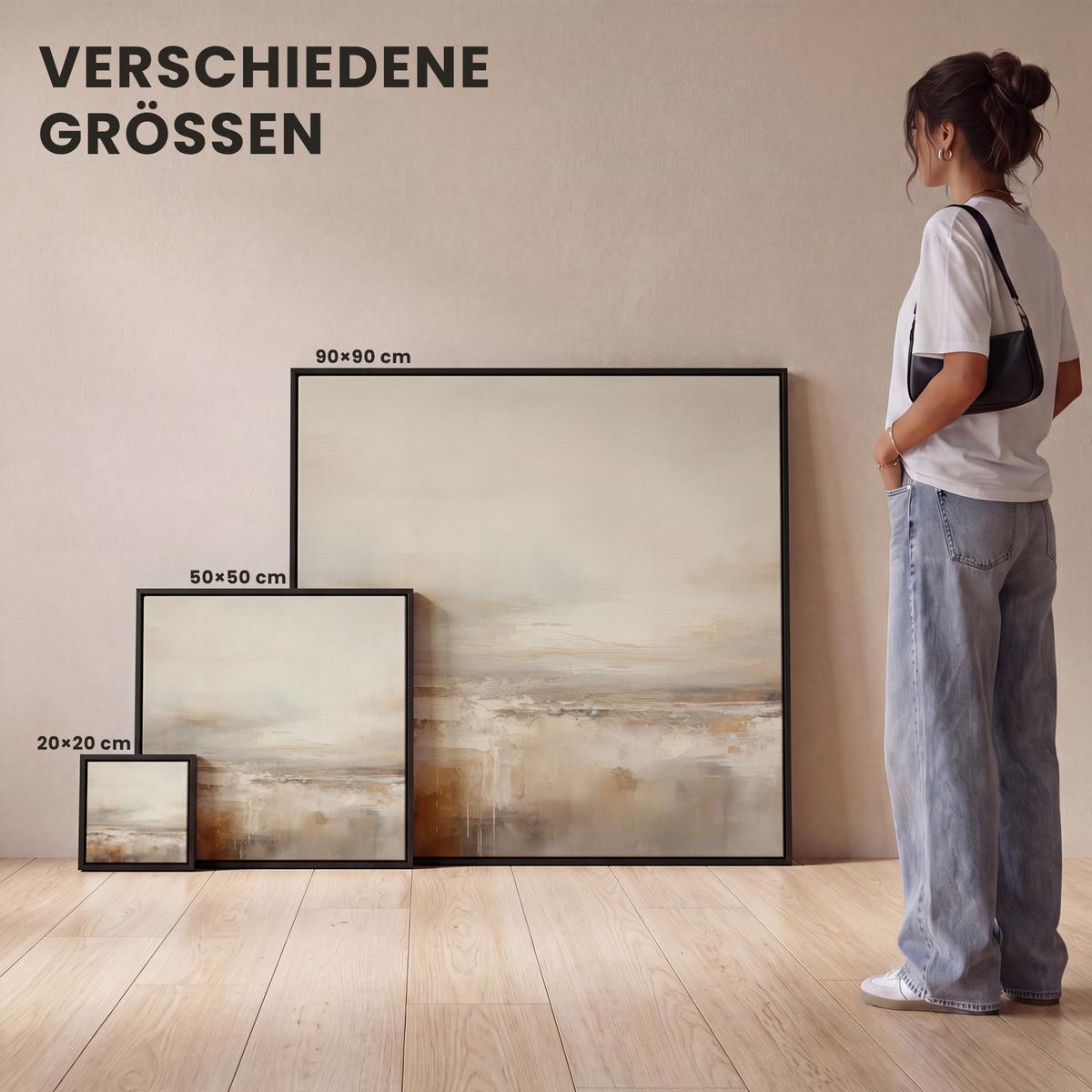 LEINWAND Bilder mit Rahmen - Kunst - Industriell - Grau - Braun - Abstrakt - 50x50 - Sandfarben, Textil (50/50cm) - MuchoWow