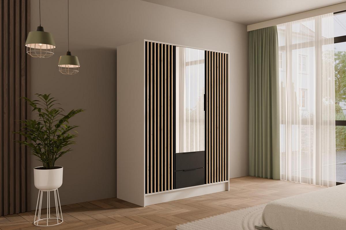 KLEIDERSCHRANK NELIA - 150 cm - Schwarz/Weiß, Holzwerkstoff (150/200/51cm) - ALTDECOR