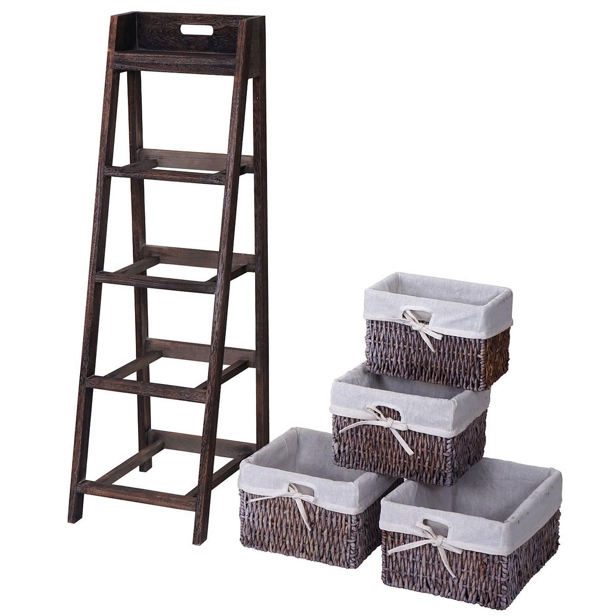 LEITERREGAL FRANCA SHABBY-LOOK 4 KÖRBE Braun - Braun, Holz (30/101/35cm) - MCW