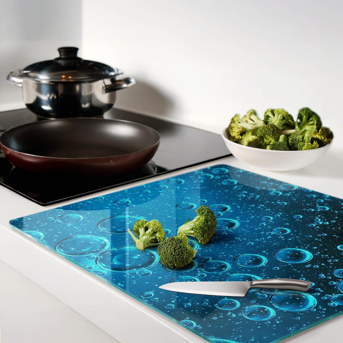 GLASPLATTE 60x52 cm Wasserblasen - Blau, Glas (60/0.4/52cm) - TULUP