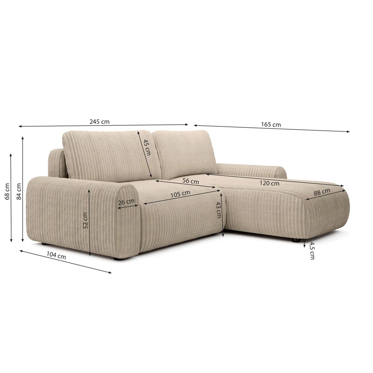 ECKSOFA Lelu Beige beidseitig - Beige/Schwarz, Kunststoff/Textil (245/165cm) - Selsey