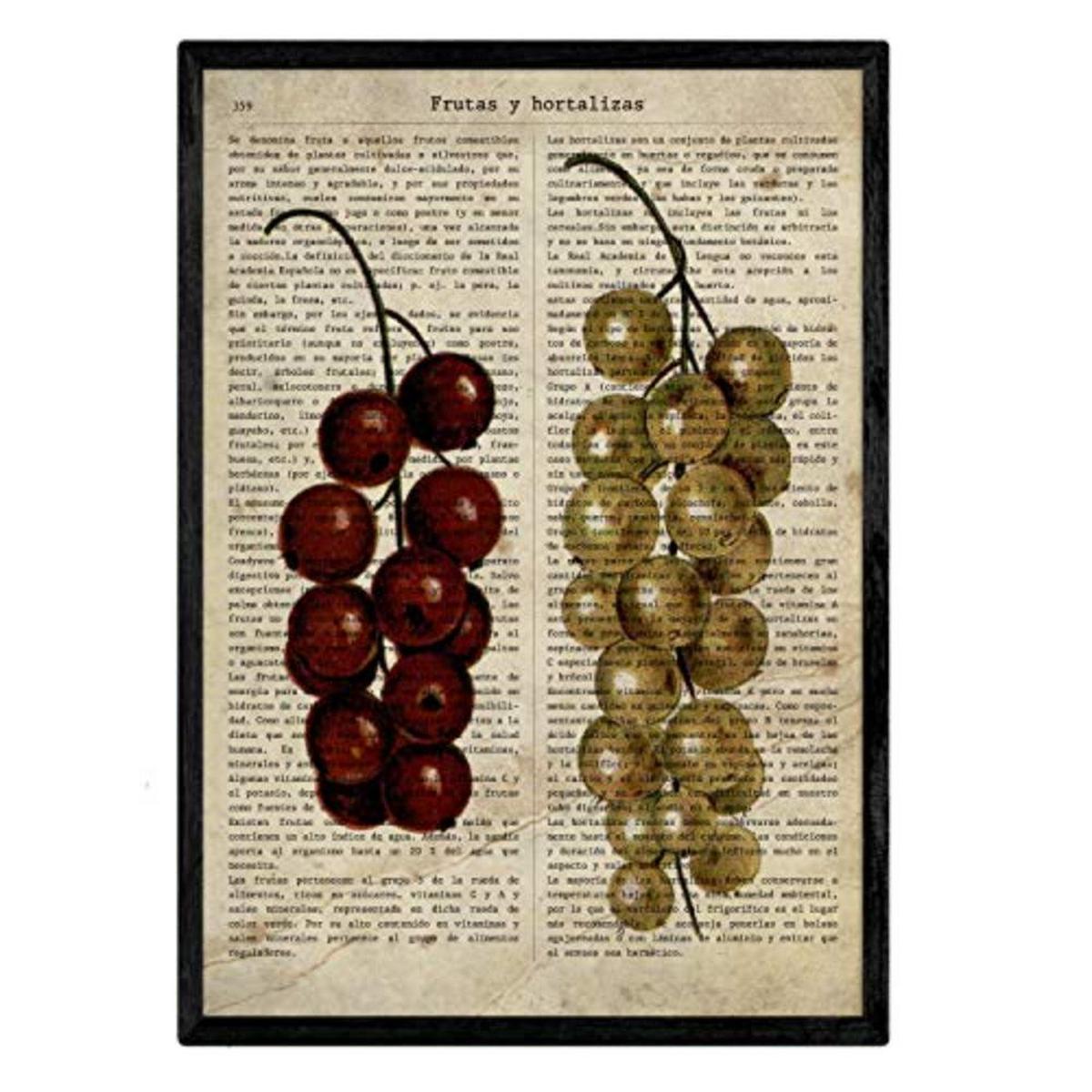 POSTER Set mit 4 Blättern Obst und Gemüse Modell 3 A4 Schwarzer Rahmen - Schwarz, Papier (29.7/3cm) - Nacnic