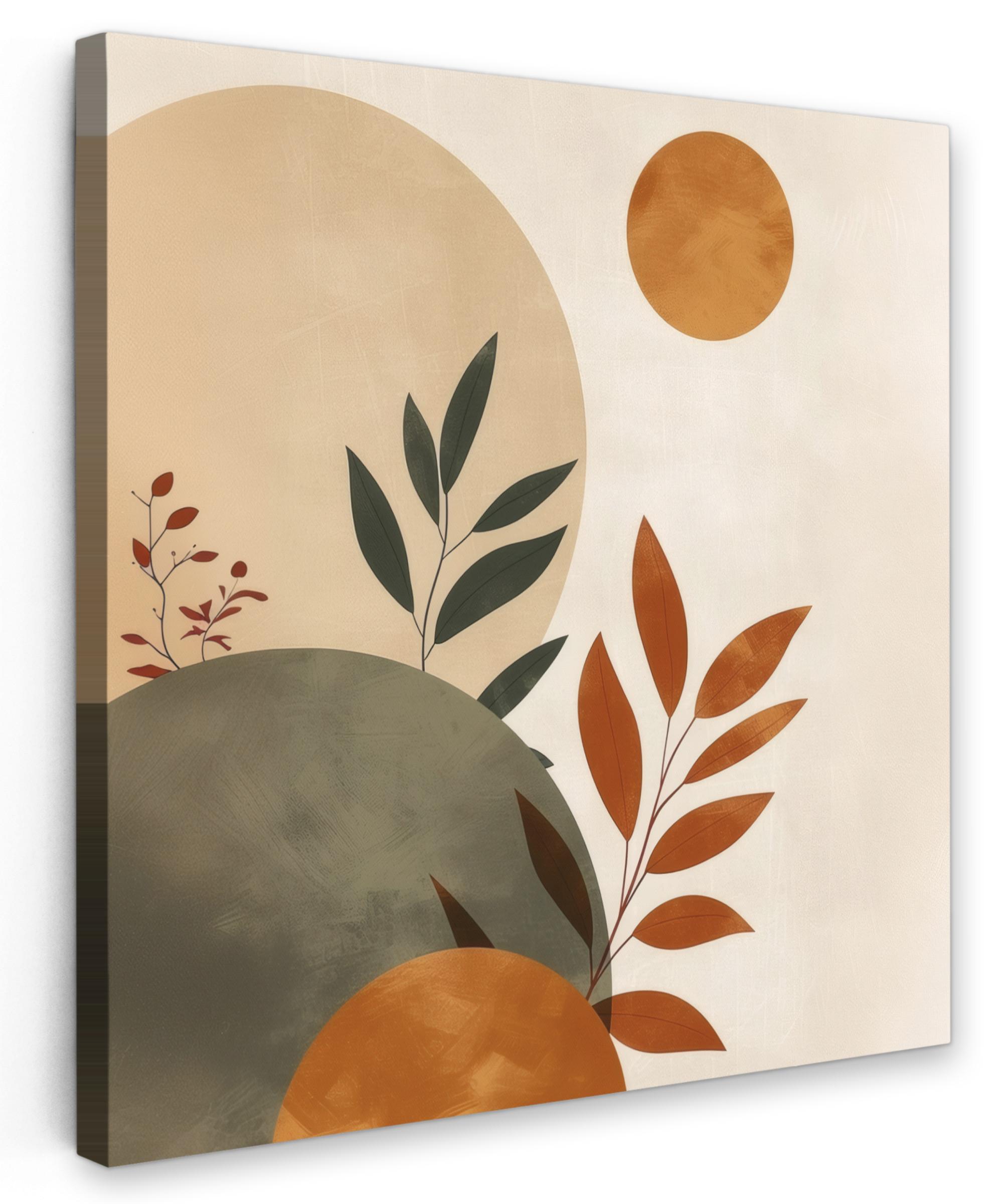 LEINWANDBILD Formen - Rund - Blätter - Beige Wandbild Wohnzimmer 50x50 cm - Rostfarben, Textil (50/50cm) - MuchoWow