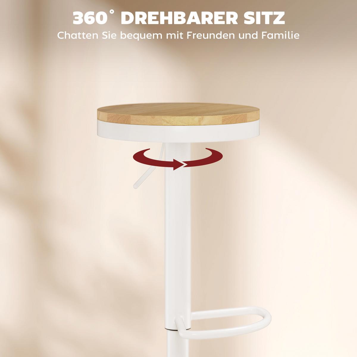 BARHOCKER SET 2 TLG. aus Gummibaumholz Stahl Weiß - Naturfarben/Weiß, Holz/Metall (38.5/80/38.5cm) - HOMCOM