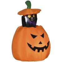 115 cm Halloween Deko Aufblasbar Kürbisgeist mit beweglicher Katze mit LED - Orange, Kunststoff (64/115/76cm) - Outsunny