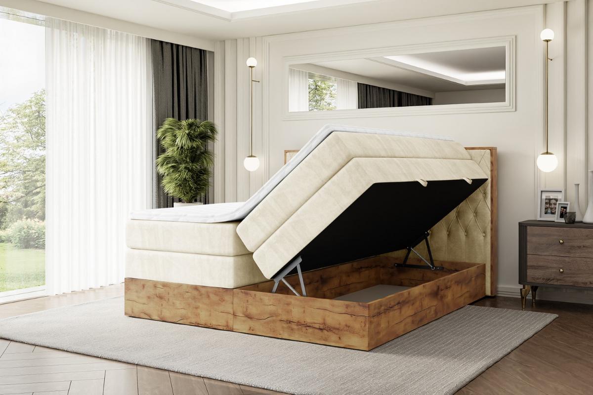 BOXSPRINGBETT mit Matratze H3|H4 und Lattenrost - LOLLI5 KING-180x200 - Beige Monolith - Beige, Holzwerkstoff (180/200cm) - ALTDECOR