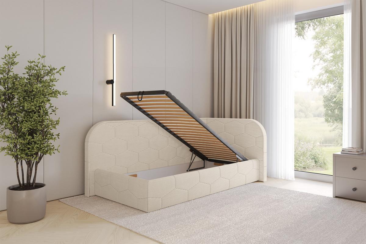 EINZELLBETT Jugendbett mit Bettkasten und Matratze H3/H4, Links - JAXY 100x200 Beige - Creme, Holzwerkstoff/Textil (100/200cm) - ALTDECOR