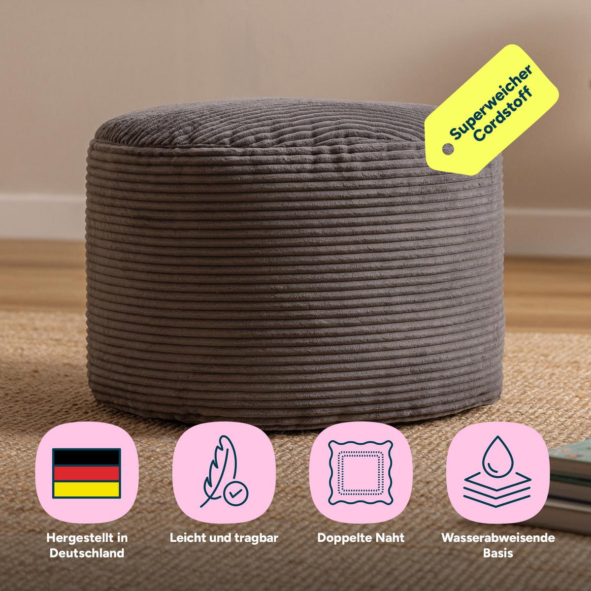 SITZPOUF Rund Milano - Schieferfarben/Anthrazit, Textil (55/35/55cm) - icon