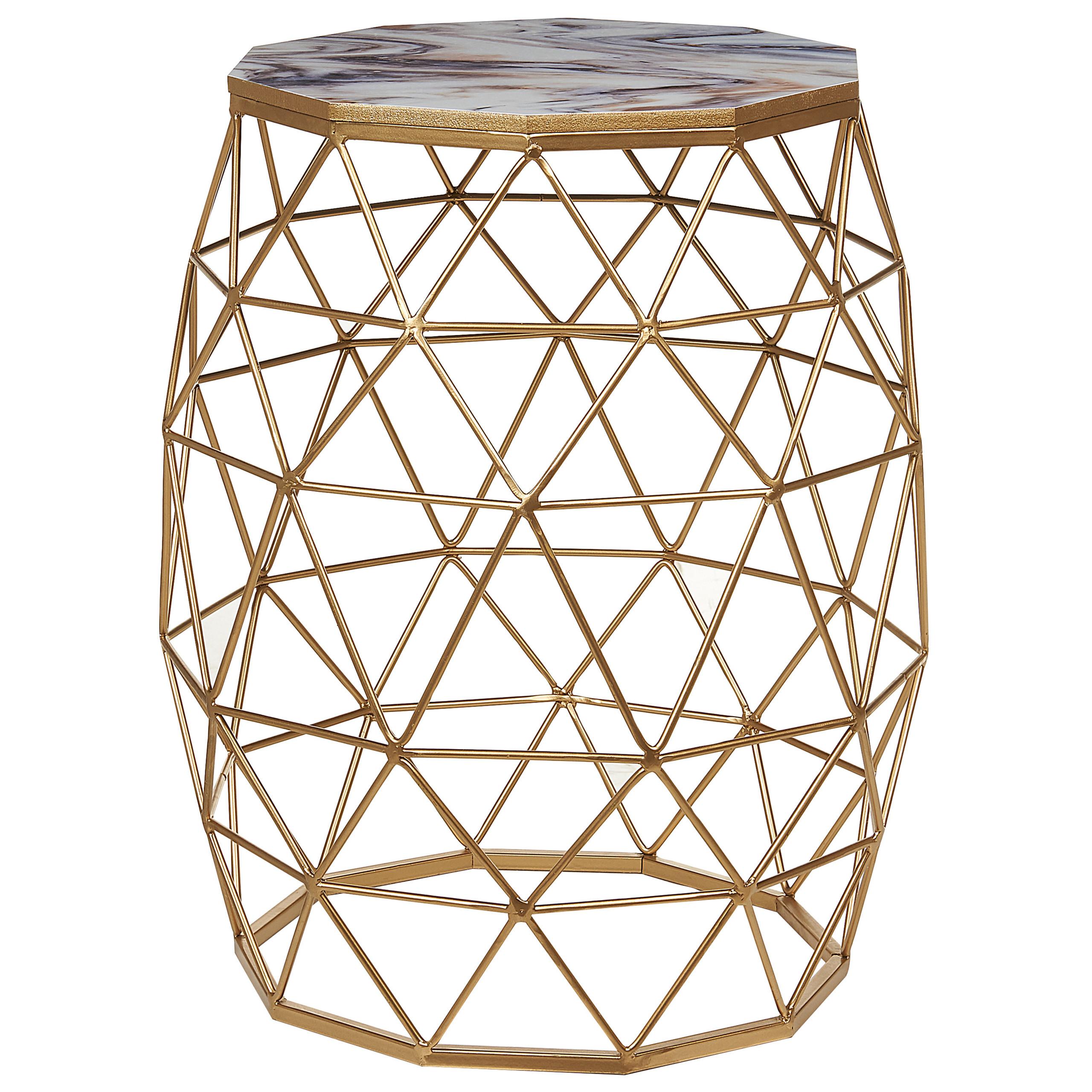 BEISTELLTISCH Marmor Optik weiß/gold Zehneck Halsey - Goldfarben, Holzwerkstoff (43/43/52cm) - Beliani