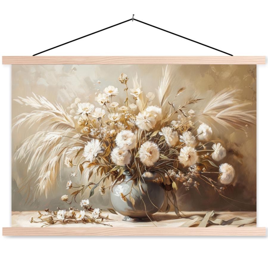 POSTER MIT MAGNETLEISTEN Blumen - Vase - Stilleben - Beige Magnetleiste 120x80 cm - Creme, Textil (120/80/0.15cm) - MuchoWow