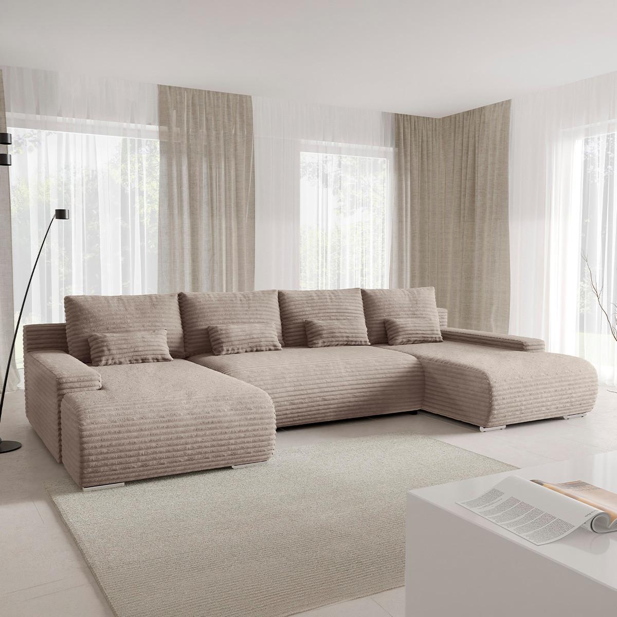 PANORAMASOFA Ivana 4 Sitzplätze Taupe - Taupe, Holz (350/85/172cm) - Petits-meubles