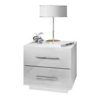 NACHTTISCH LINA LUX mit Hochglanzplatte, LED, Chromgriffe - Weiß, Holzwerkstoff (45/48/39cm) - Lookway