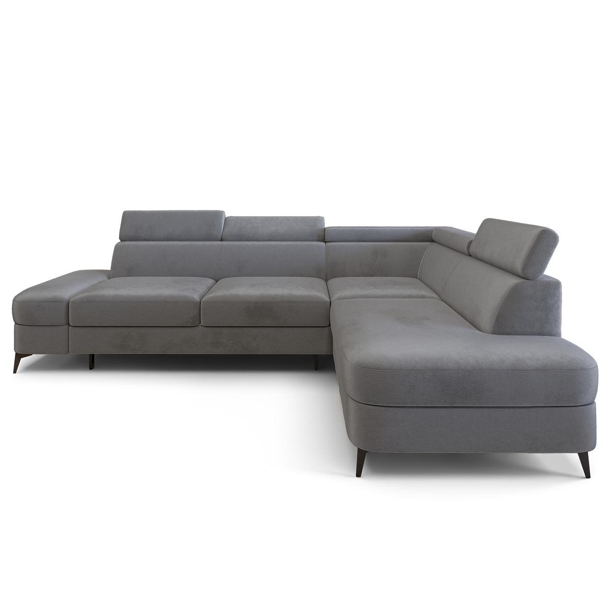 ECKSOFA AVISE M R-S Grau Velours-Stoff mit Schlaffunktion - Grau, Holzwerkstoff/Textil (268/195cm) - MASSENO