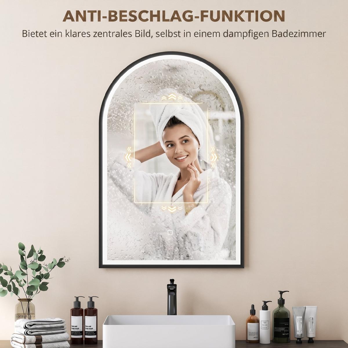 BADSPIEGEL Aluminiumlegierung gehärtetes Glas Schwarz - Schwarz, Glas (4/90/60cm) - HOMCOM