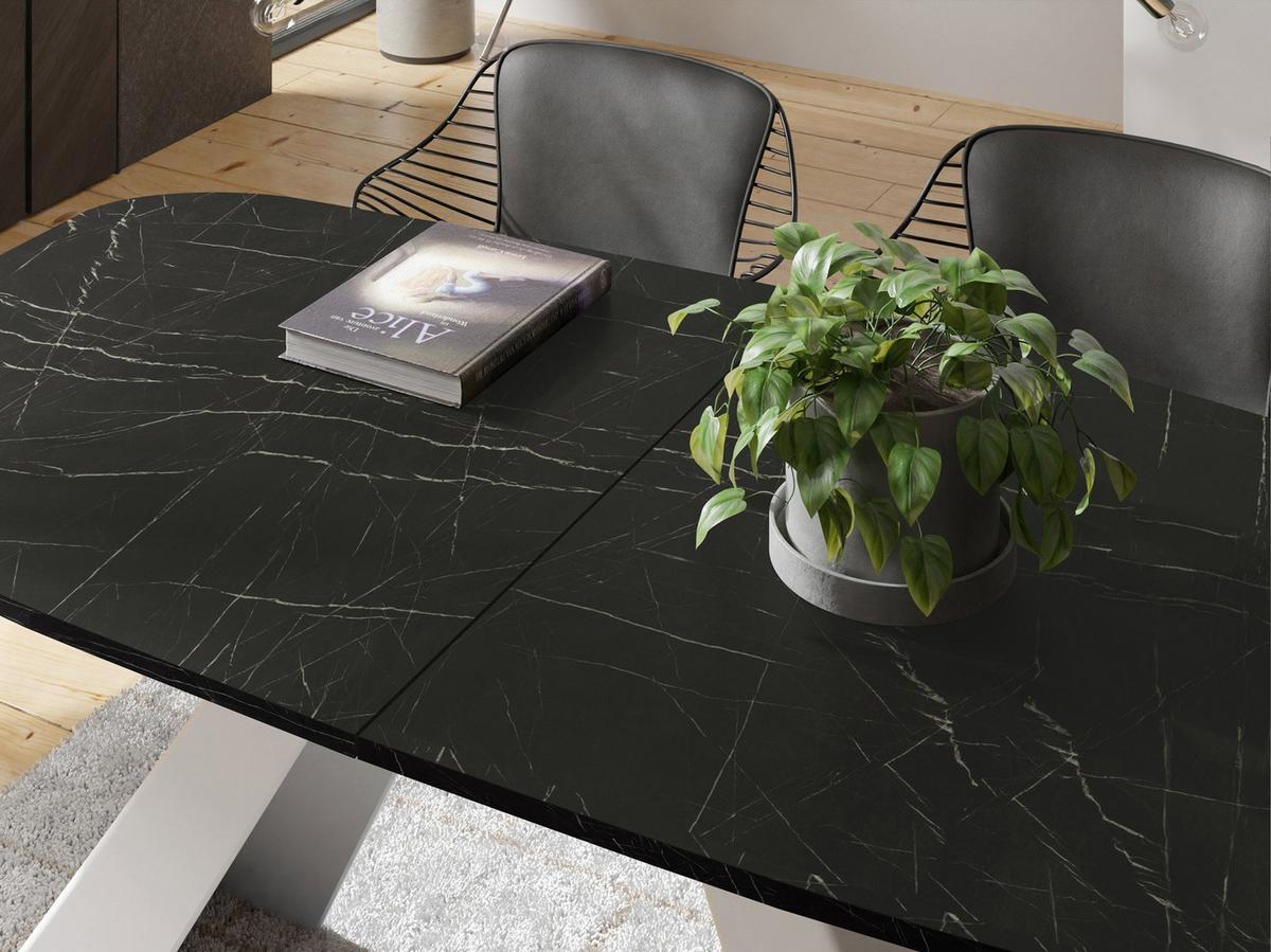 ESSTISCH Monte Weiß rechteckig ausziehbar, Marmor Schwarz 160-200/80/76 cm - Anthrazit/Weiß, Holzwerkstoff/Metall (80/198/76cm) - WFL GROUP