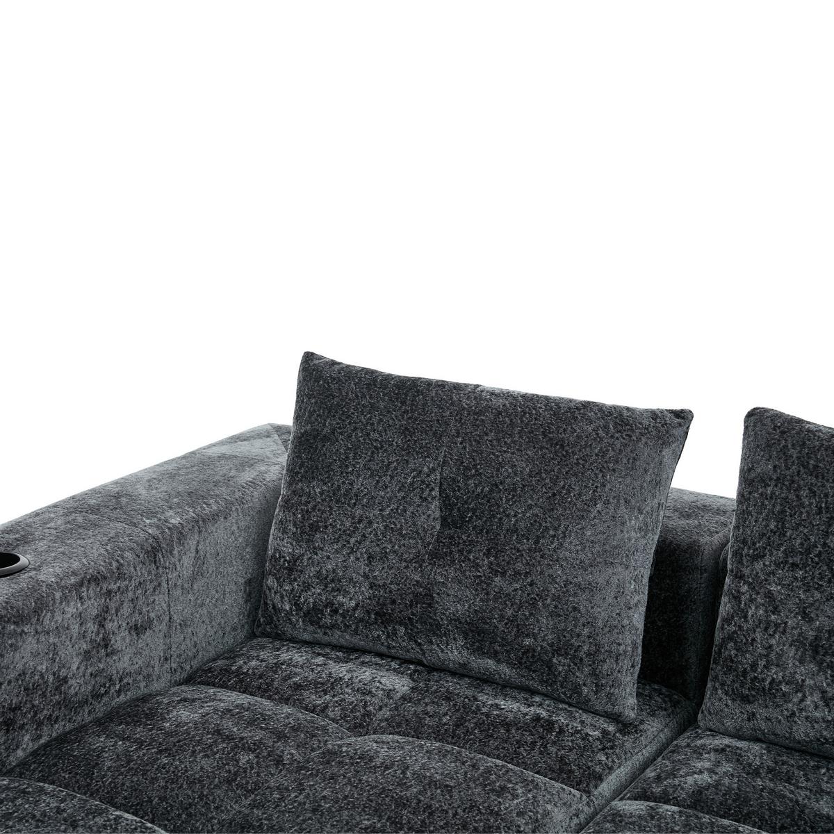 ECKSOFA chenille L-form mit getränkehaltern & 3 kissen - Grau, Textil (258/163cm) - Urban Meuble