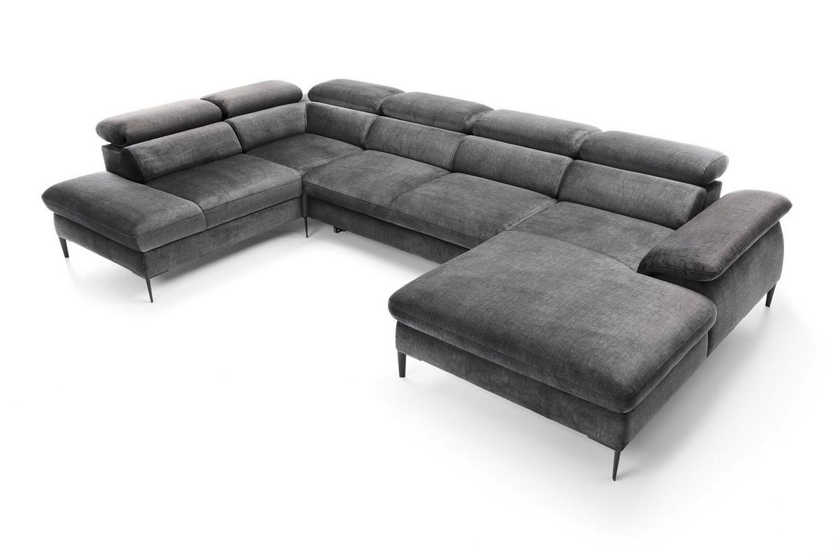 WOHNLANDSCHAFT MESTO Grau Velours-Stoff mit Schlaffunktion - Grau, Holz (353/94/182cm) - MASSENO