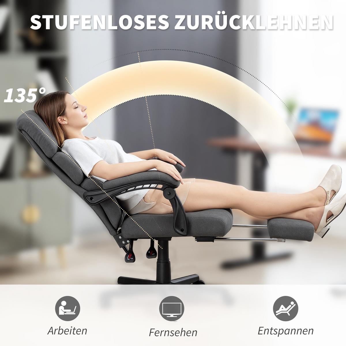 BÜROSTUHL, Ergonomischer Schreibtischstuhl mit Samt-Optik Fußstütze Dunkelgrau - Dunkelgrau, Textil (56/115/68.5cm) - HOMCOM