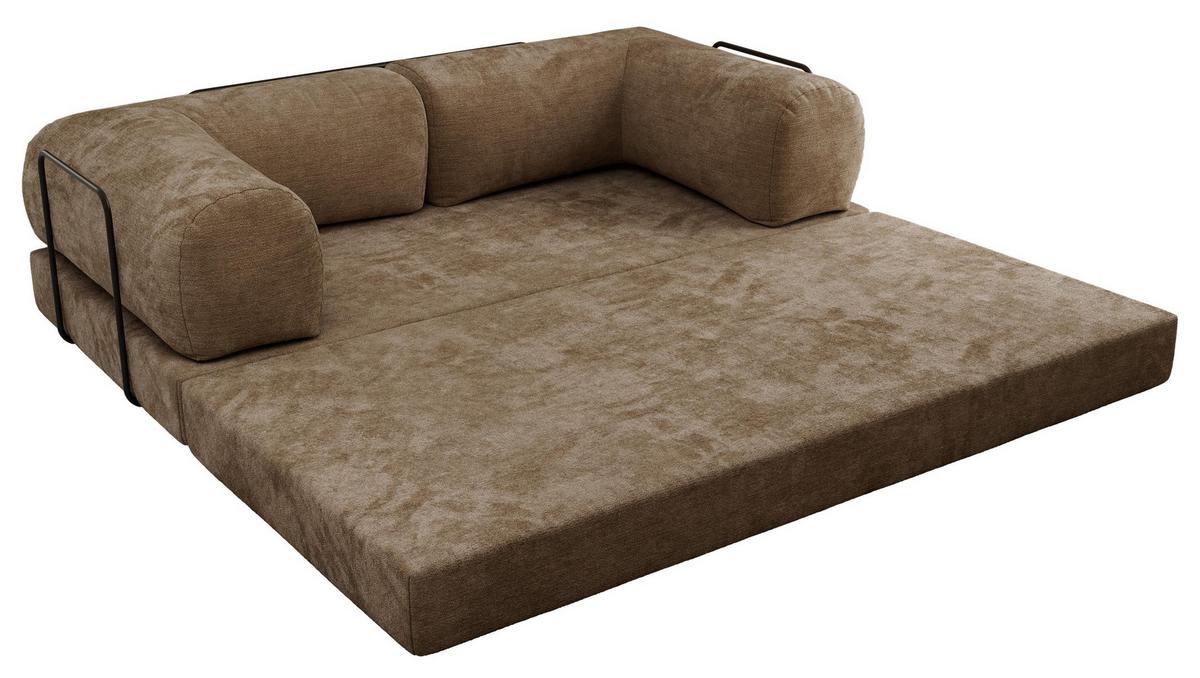 3-SITZER SOFA ORSETTO - Hellbraun Schenille glatt - Hellbraun/Schwarz, Textil/Metall (200/70/100cm) - MKS