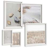 BILDER SET 5er Set - 50x50 cm & 20x30 cm & 40x60 cm Weißer Rahmen - Boho-Naturtexturen - Weiß, Kunststoff (40/60cm) - TULUP