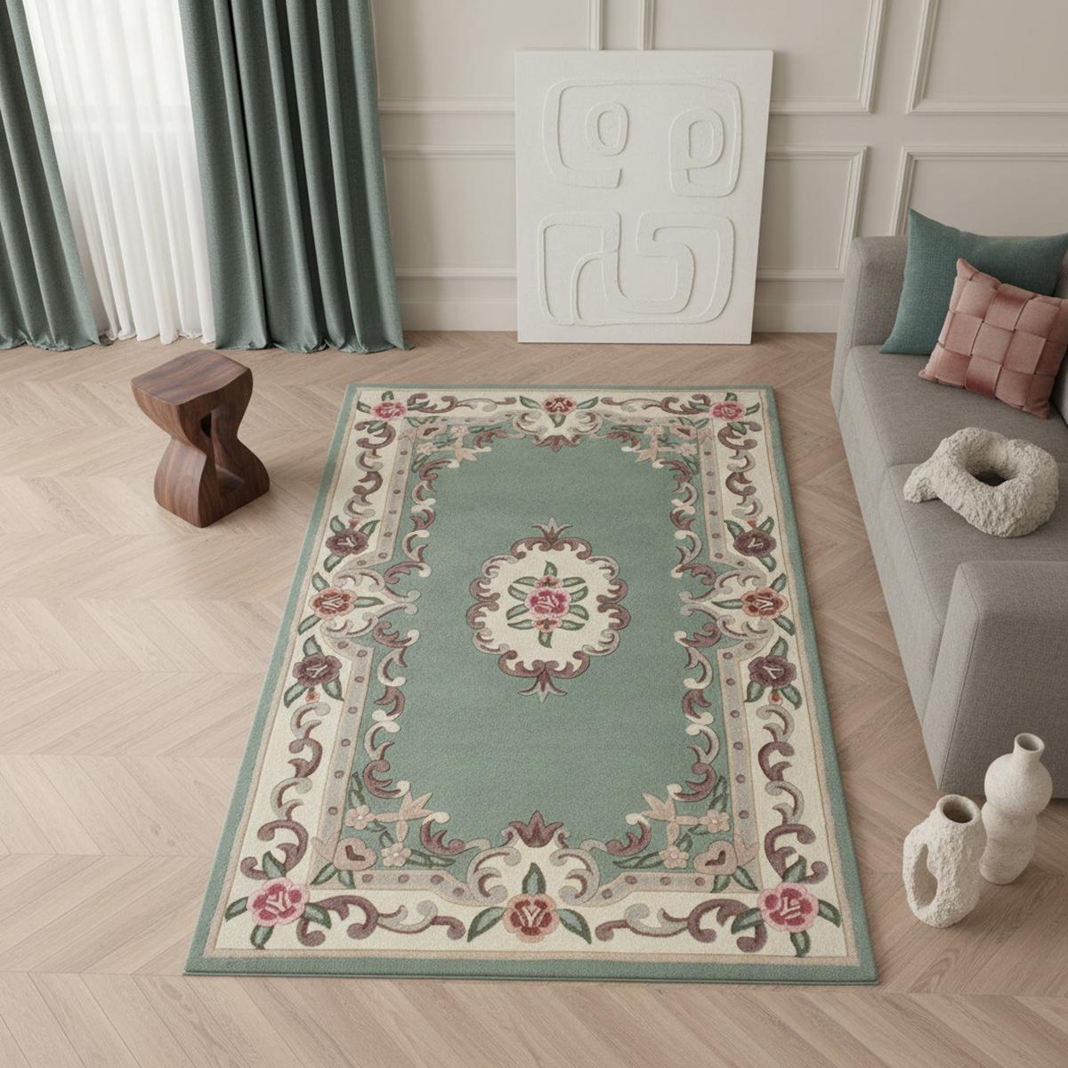 WOLLTEPPICH BEAULY, klassisch, Grün-Beige, 75 x 150 cm - Grün, Textil (75/150cm) - KADIMA DESIGN