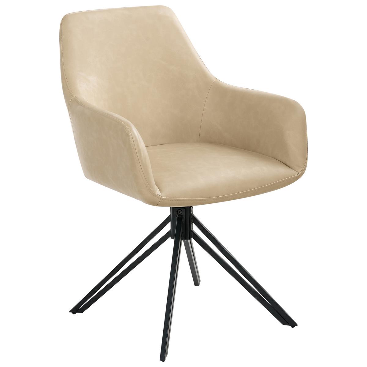 ESSZIMMERSTUHL 2er Set drehbar Kunstleder Beige Sansarc - Beige/Schwarz, Kunststoff/Metall (57/85/59cm) - Beliani