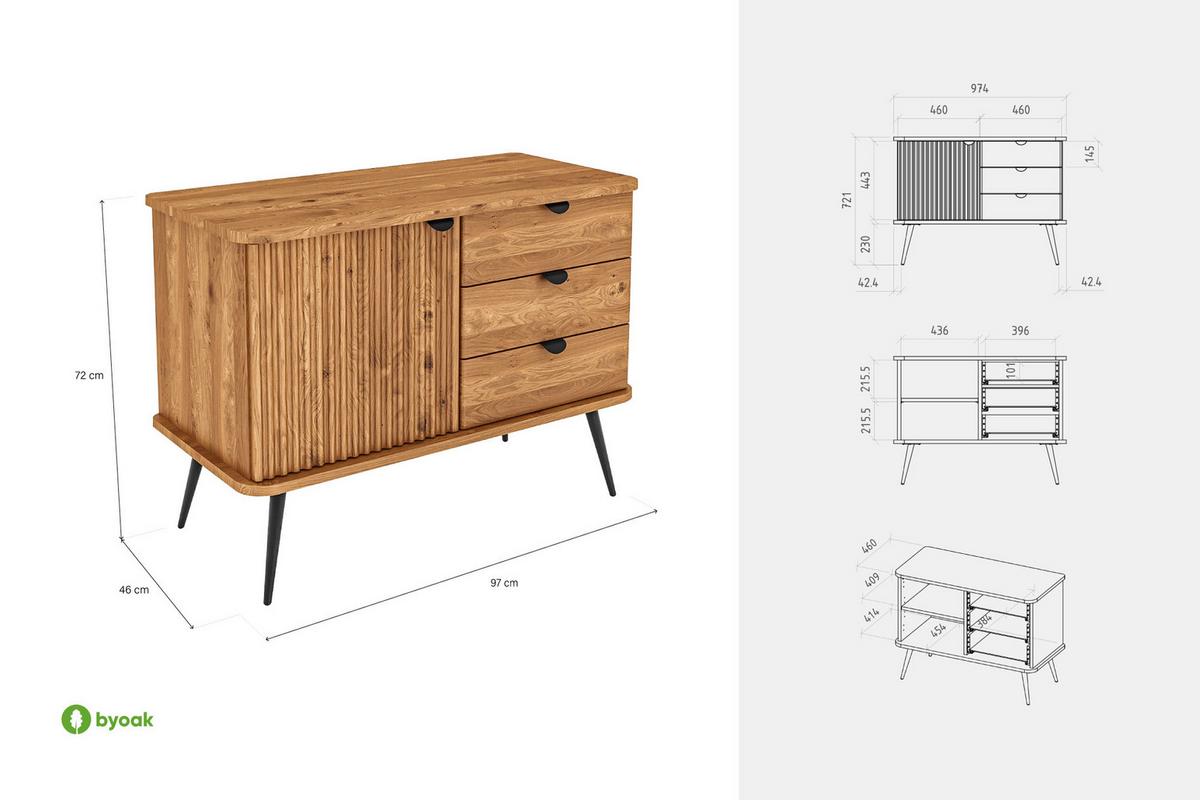 KOMMODE LINA - Wildeiche, Holz (97/72/46cm) - byoak