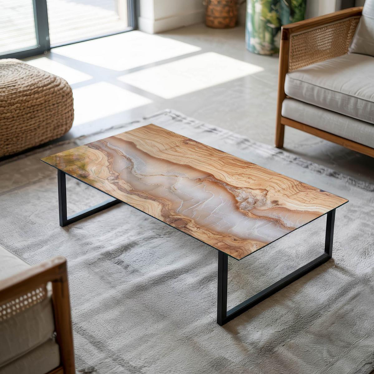 TISCHPLATTE 120x60 cm Naturholz mit Harz - Hellbraun, Glas (0.4/120/60cm) - TULUP