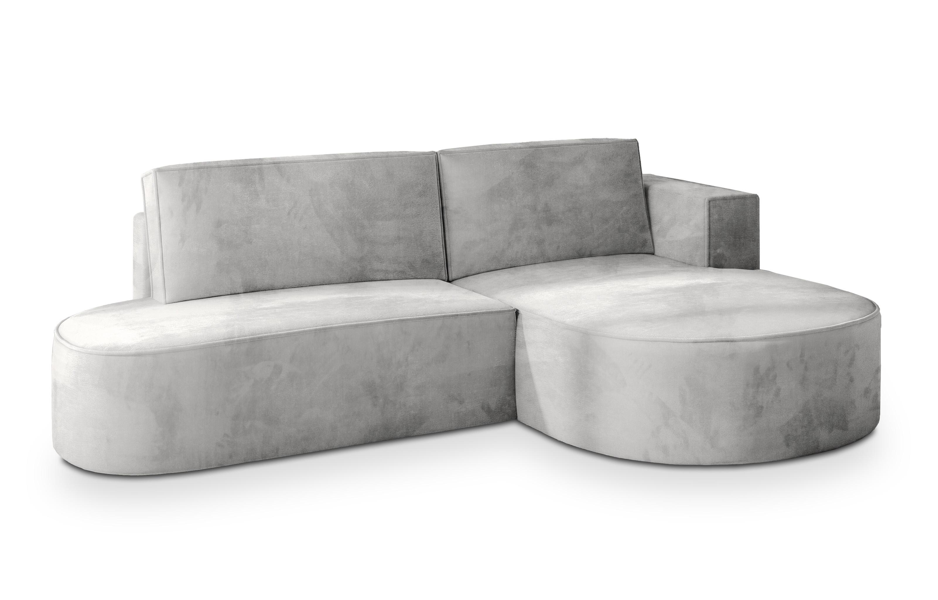 ECKSOFA CORTIO M R-S Hellgrau Velours-Stoff mit Schlaffunktion - Hellgrau/Grau, Holz/Kunststoff (265/174cm) - MASSENO