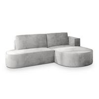 ECKSOFA CORTIO M R-S Hellgrau Velours-Stoff mit Schlaffunktion - Hellgrau/Grau, Holz/Kunststoff (265/174cm) - MASSENO