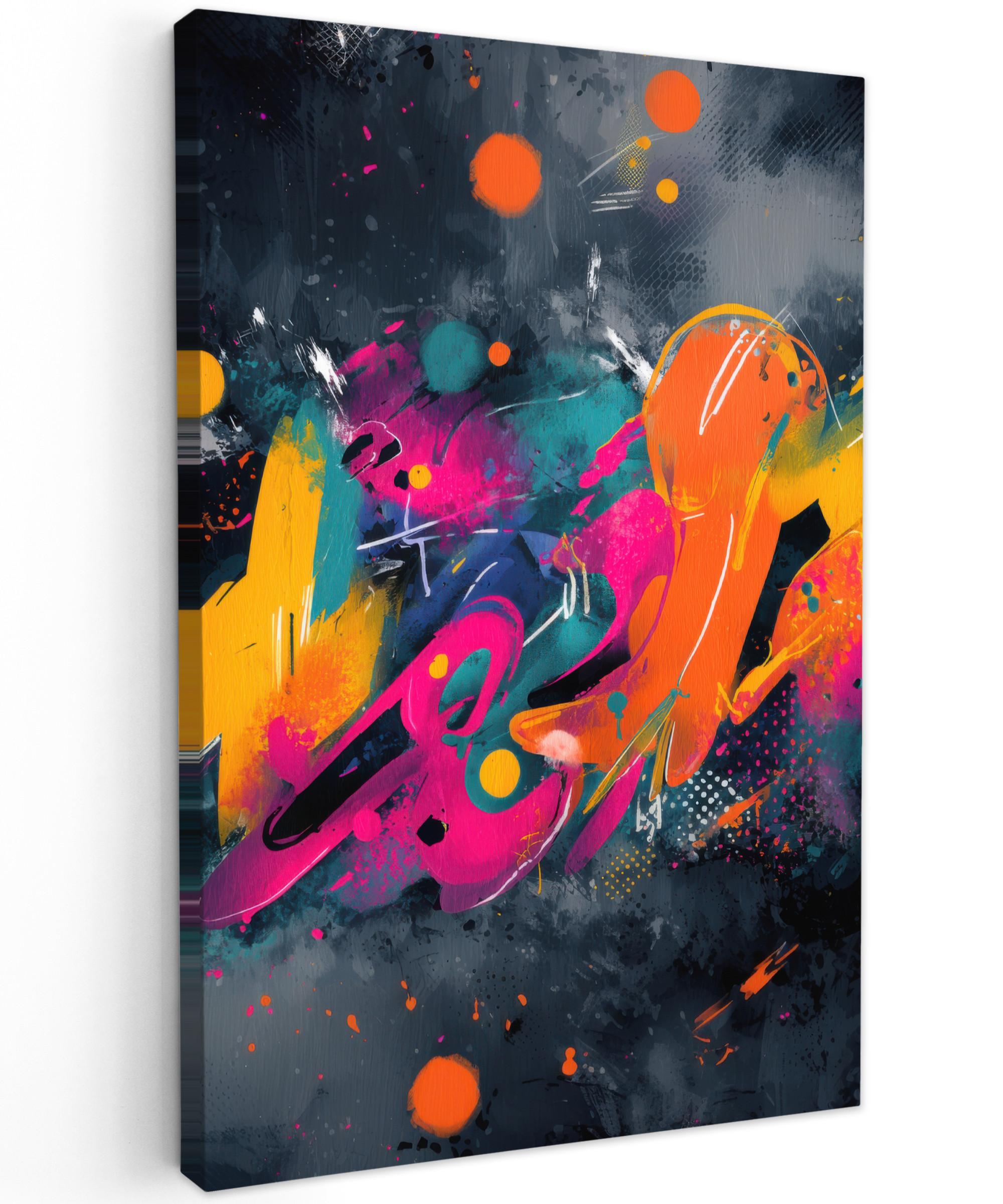 LEINWANDBILD Abstrakt - Graffiti - Farbenfroh - Farbspritzer Deko XXL 80x120 cm - Multicolor, Textil (80/120cm) - MuchoWow