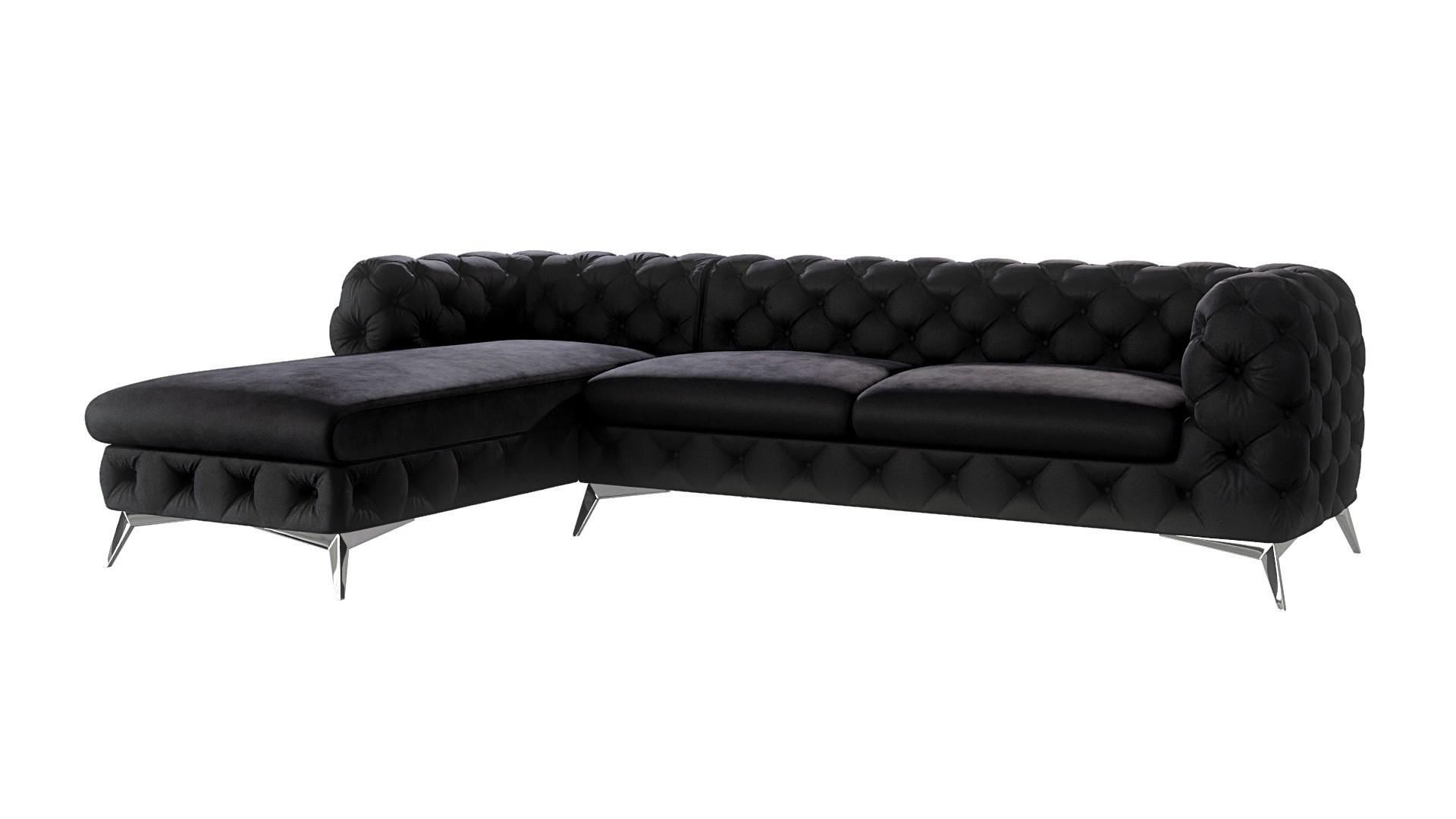 ECKSOFA Chesterfield Laura Schwarz Samt - Silberfarben/Schwarz, Holz/Textil (305/200cm) - S-Style Möbel